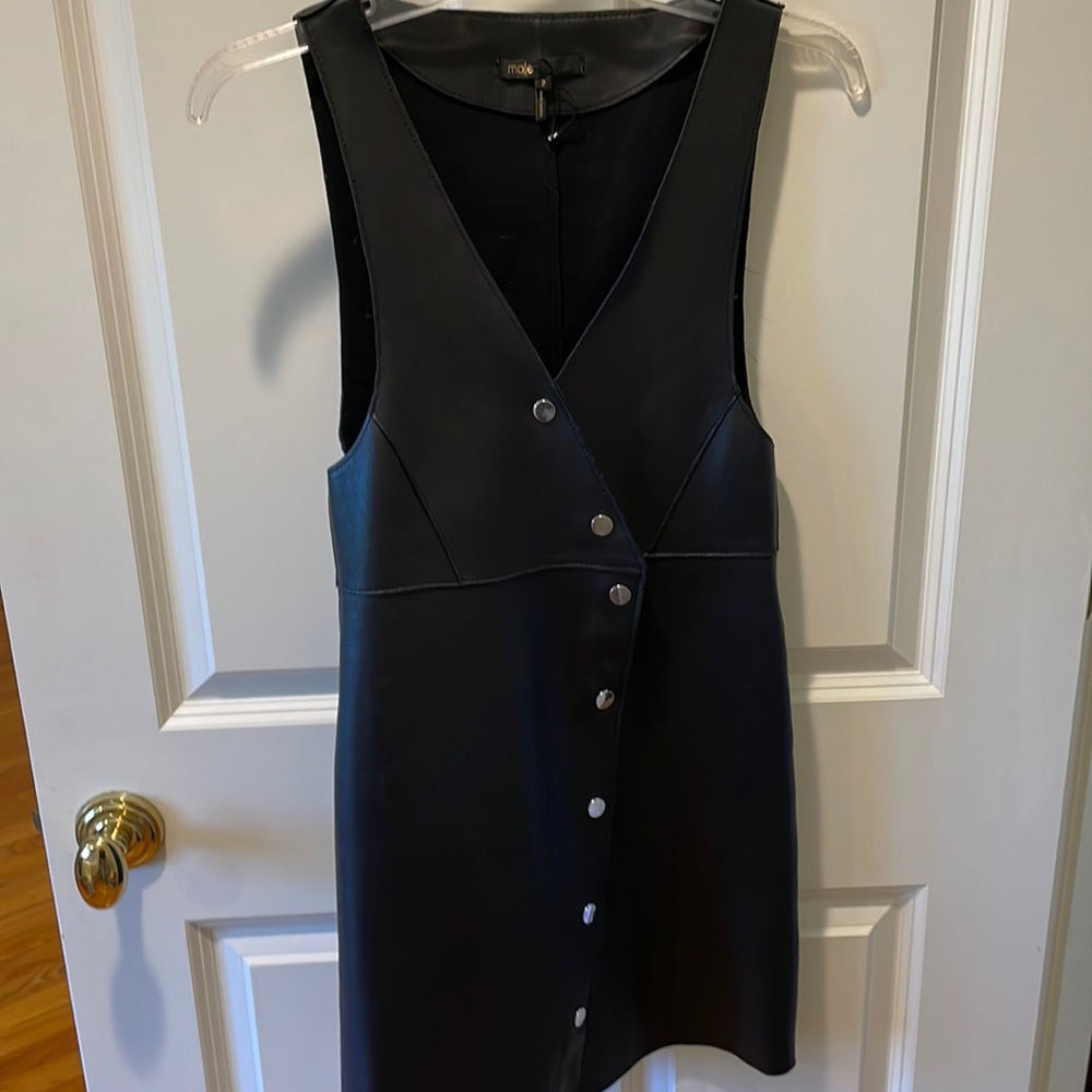 Maje Black Faux-Leather Button-Front Dress